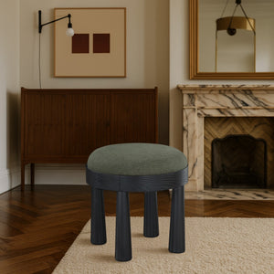 Meridian Furniture Larea Art Deco Cube Ottoman Linen Upholstered Wood Base Living Room Accent Footrest Olive Style B 22068Olive