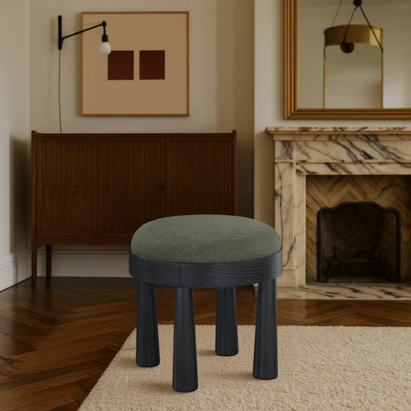 Meridian Furniture Larea Art Deco Cube Ottoman Linen Upholstered Wood Base Living Room Accent Footrest Olive Style B 22068Olive