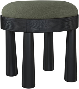 Meridian Furniture Larea Art Deco Cube Ottoman Linen Upholstered Wood Base Living Room Accent Footrest Olive Style B 22068Olive
