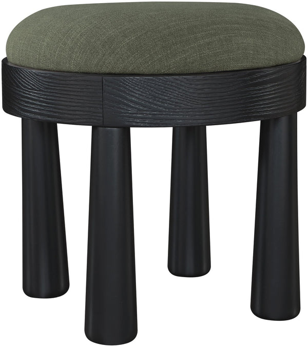 Meridian Furniture Larea Art Deco Cube Ottoman Linen Upholstered Wood Base Living Room Accent Footrest Olive Style B 22068Olive