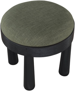 Meridian Furniture Larea Art Deco Cube Ottoman Linen Upholstered Wood Base Living Room Accent Footrest Olive Style B 22068Olive