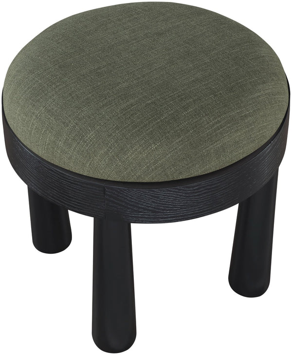 Meridian Furniture Larea Art Deco Cube Ottoman Linen Upholstered Wood Base Living Room Accent Footrest Olive Style B 22068Olive