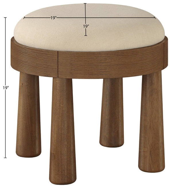 Meridian Furniture Larea Art Deco Cube Ottoman Linen Upholstered Wood Base Living Room Accent Footrest Beige Style C 22069Beige