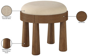 Meridian Furniture Larea Art Deco Cube Ottoman Linen Upholstered Wood Base Living Room Accent Footrest Beige Style C 22069Beige