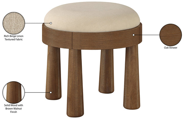 Meridian Furniture Larea Art Deco Cube Ottoman Linen Upholstered Wood Base Living Room Accent Footrest Beige Style C 22069Beige