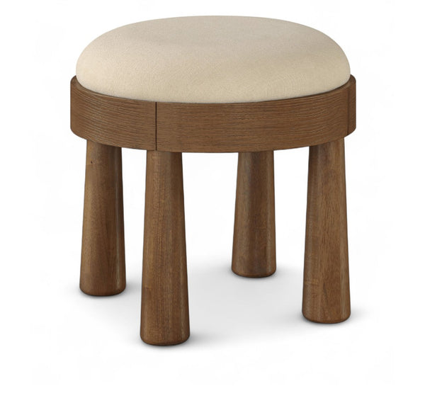 Meridian Furniture Larea Art Deco Cube Ottoman Linen Upholstered Wood Base Living Room Accent Footrest Beige Style C 22069Beige