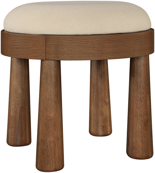 Meridian Furniture Larea Art Deco Cube Ottoman Linen Upholstered Wood Base Living Room Accent Footrest Beige Style C 22069Beige