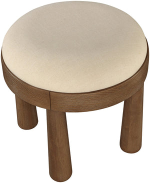 Meridian Furniture Larea Art Deco Cube Ottoman Linen Upholstered Wood Base Living Room Accent Footrest Beige Style C 22069Beige