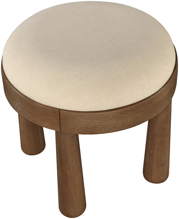 Meridian Furniture Larea Art Deco Cube Ottoman Linen Upholstered Wood Base Living Room Accent Footrest Beige Style C 22069Beige