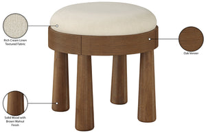 Meridian Furniture Larea Art Deco Cube Ottoman Linen Upholstered Wood Base Living Room Accent Footrest Cream Style C 22069Cream