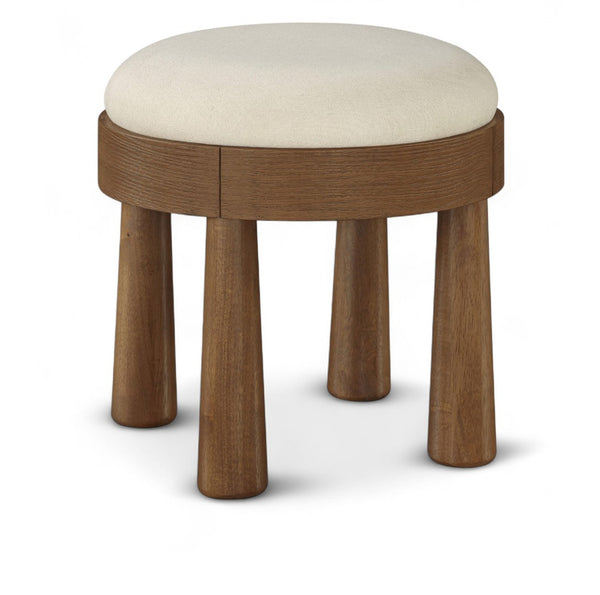 Meridian Furniture Larea Art Deco Cube Ottoman Linen Upholstered Wood Base Living Room Accent Footrest Cream Style C 22069Cream