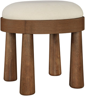 Meridian Furniture Larea Art Deco Cube Ottoman Linen Upholstered Wood Base Living Room Accent Footrest Cream Style C 22069Cream