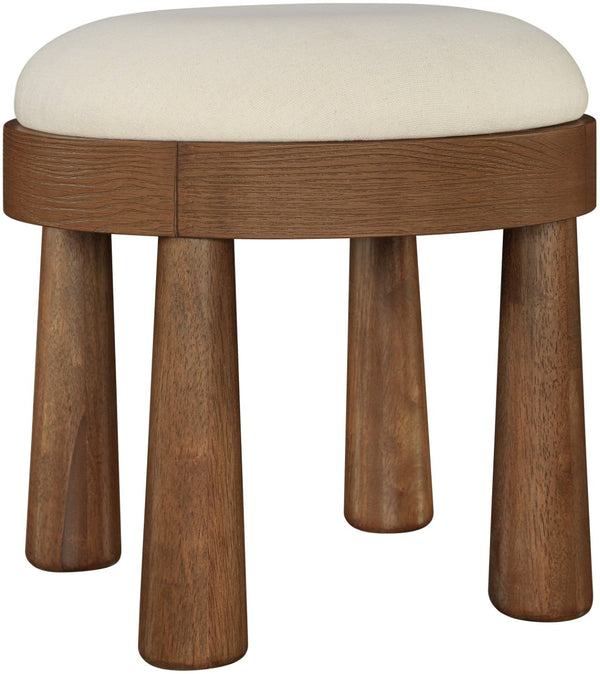 Meridian Furniture Larea Art Deco Cube Ottoman Linen Upholstered Wood Base Living Room Accent Footrest Cream Style C 22069Cream
