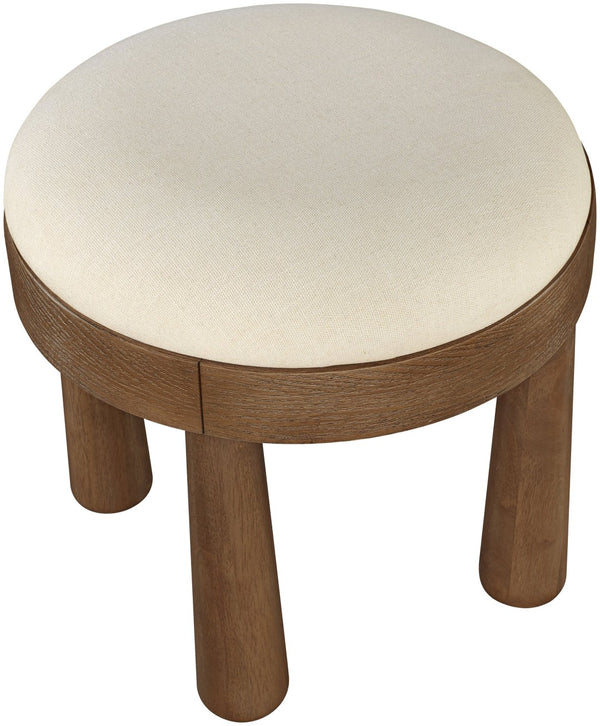 Meridian Furniture Larea Art Deco Cube Ottoman Linen Upholstered Wood Base Living Room Accent Footrest Cream Style C 22069Cream