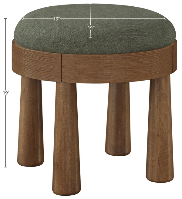 Meridian Furniture Larea Art Deco Cube Ottoman Linen Upholstered Wood Base Living Room Accent Footrest Olive Style C 22069Olive