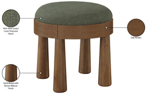 Meridian Furniture Larea Art Deco Cube Ottoman Linen Upholstered Wood Base Living Room Accent Footrest Olive Style C 22069Olive