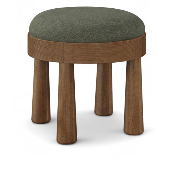 Meridian Furniture Larea Art Deco Cube Ottoman Linen Upholstered Wood Base Living Room Accent Footrest Olive Style C 22069Olive