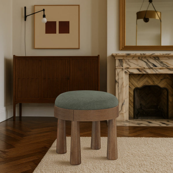 Meridian Furniture Larea Art Deco Cube Ottoman Linen Upholstered Wood Base Living Room Accent Footrest Olive Style C 22069Olive