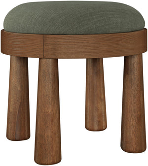 Meridian Furniture Larea Art Deco Cube Ottoman Linen Upholstered Wood Base Living Room Accent Footrest Olive Style C 22069Olive