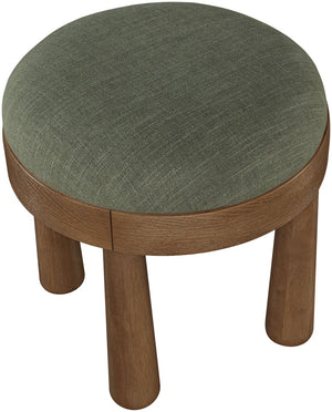 Meridian Furniture Larea Art Deco Cube Ottoman Linen Upholstered Wood Base Living Room Accent Footrest Olive Style C 22069Olive