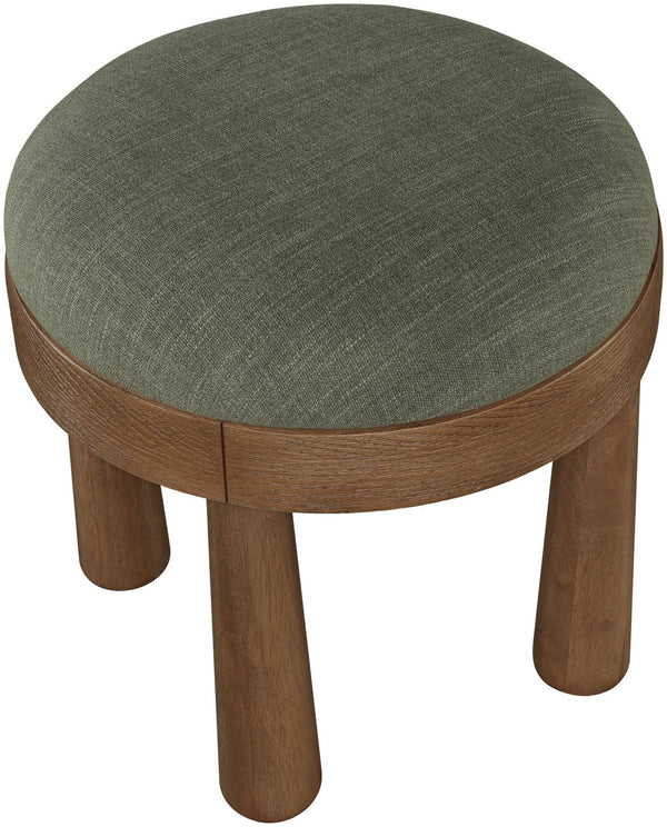 Meridian Furniture Larea Art Deco Cube Ottoman Linen Upholstered Wood Base Living Room Accent Footrest Olive Style C 22069Olive