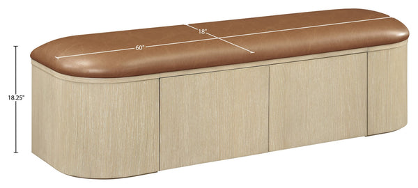 Meridian Furniture Velden Art Deco Vegan Leather Storage Bench with Cerused Wood Base 22070Cognac