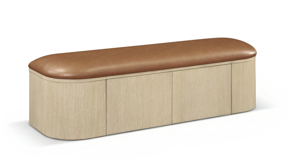 Meridian Furniture Velden Art Deco Vegan Leather Storage Bench with Cerused Wood Base 22070Cognac