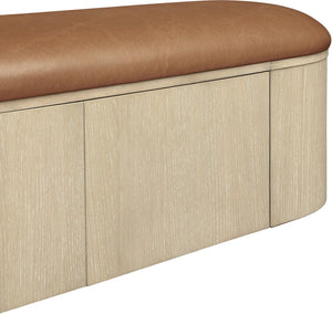 Meridian Furniture Velden Art Deco Vegan Leather Storage Bench with Cerused Wood Base 22070Cognac