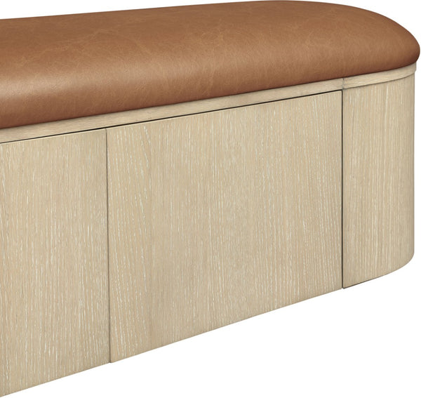 Meridian Furniture Velden Art Deco Vegan Leather Storage Bench with Cerused Wood Base 22070Cognac