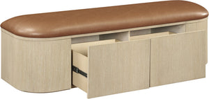 Meridian Furniture Velden Art Deco Vegan Leather Storage Bench with Cerused Wood Base 22070Cognac