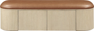 Meridian Furniture Velden Art Deco Vegan Leather Storage Bench with Cerused Wood Base 22070Cognac