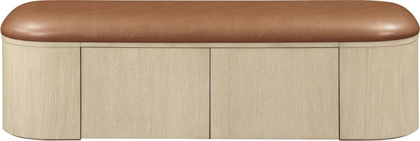 Meridian Furniture Velden Art Deco Vegan Leather Storage Bench with Cerused Wood Base 22070Cognac