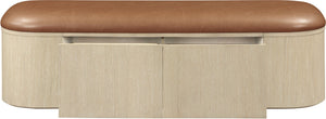 Meridian Furniture Velden Art Deco Vegan Leather Storage Bench with Cerused Wood Base 22070Cognac