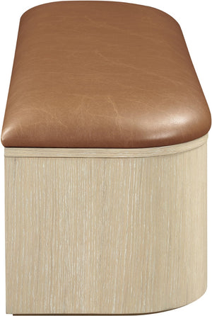 Meridian Furniture Velden Art Deco Vegan Leather Storage Bench with Cerused Wood Base 22070Cognac
