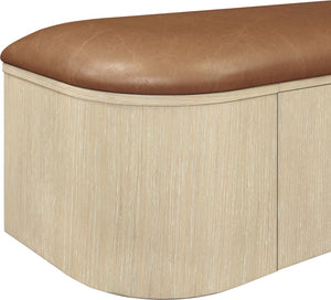 Meridian Furniture Velden Art Deco Vegan Leather Storage Bench with Cerused Wood Base 22070Cognac