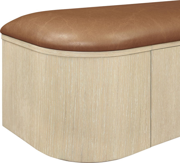Meridian Furniture Velden Art Deco Vegan Leather Storage Bench with Cerused Wood Base 22070Cognac