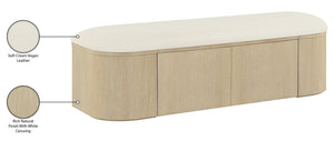 Meridian Furniture Velden Art Deco Storage Bench with Vegan Leather and Cerused Wood Base 22070Cream