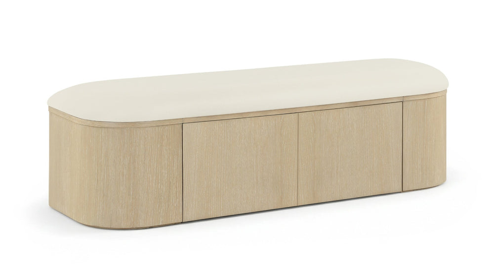 Meridian Furniture Velden Art Deco Storage Bench with Vegan Leather and Cerused Wood Base 22070Cream