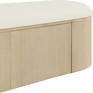 Meridian Furniture Velden Art Deco Storage Bench with Vegan Leather and Cerused Wood Base 22070Cream
