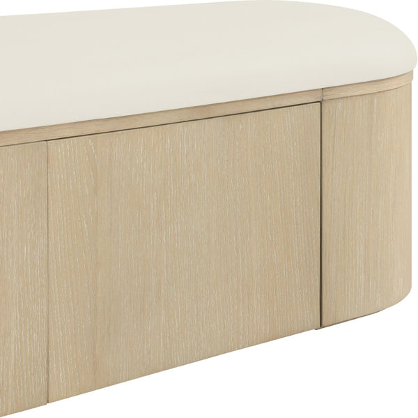 Meridian Furniture Velden Art Deco Storage Bench with Vegan Leather and Cerused Wood Base 22070Cream