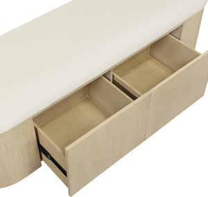 Meridian Furniture Velden Art Deco Storage Bench with Vegan Leather and Cerused Wood Base 22070Cream