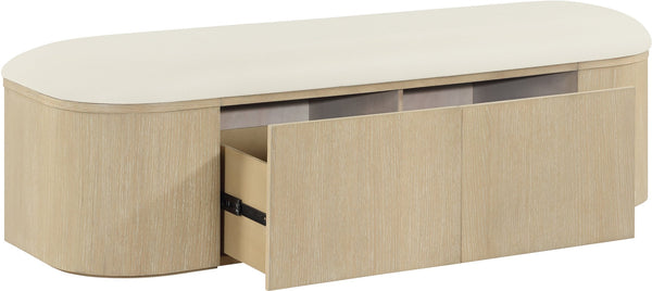 Meridian Furniture Velden Art Deco Storage Bench with Vegan Leather and Cerused Wood Base 22070Cream