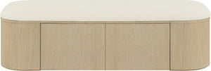 Meridian Furniture Velden Art Deco Storage Bench with Vegan Leather and Cerused Wood Base 22070Cream