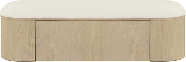 Meridian Furniture Velden Art Deco Storage Bench with Vegan Leather and Cerused Wood Base 22070Cream
