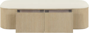 Meridian Furniture Velden Art Deco Storage Bench with Vegan Leather and Cerused Wood Base 22070Cream