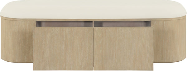 Meridian Furniture Velden Art Deco Storage Bench with Vegan Leather and Cerused Wood Base 22070Cream