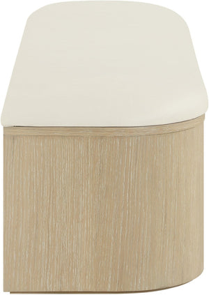 Meridian Furniture Velden Art Deco Storage Bench with Vegan Leather and Cerused Wood Base 22070Cream
