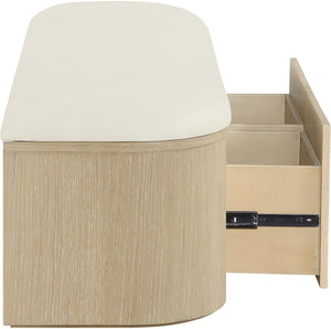 Meridian Furniture Velden Art Deco Storage Bench with Vegan Leather and Cerused Wood Base 22070Cream