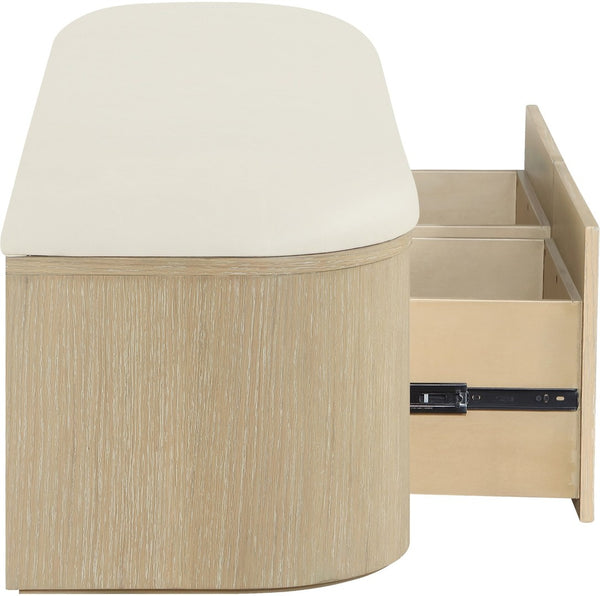 Meridian Furniture Velden Art Deco Storage Bench with Vegan Leather and Cerused Wood Base 22070Cream