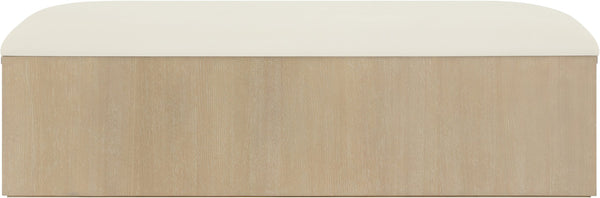 Meridian Furniture Velden Art Deco Storage Bench with Vegan Leather and Cerused Wood Base 22070Cream
